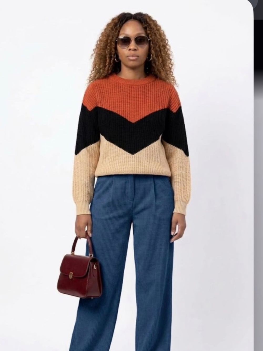 Chevron Colorblock Knit Sweate